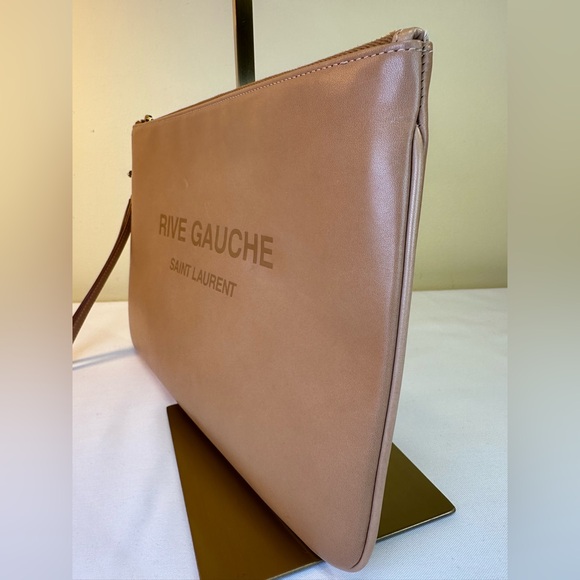 Saint Laurent Rive Gauche Zip Clutch Calfskin Camel NWOT COA - Picture 5 of 14